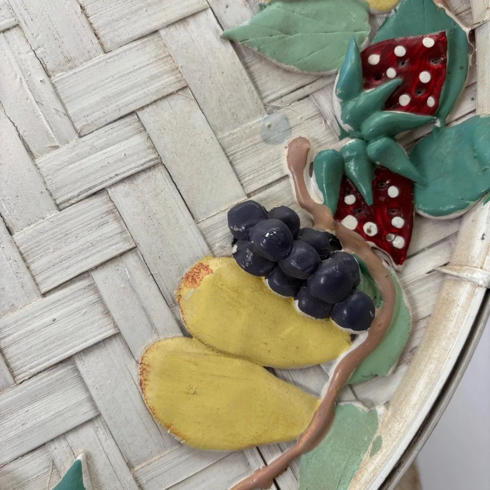 Oval Woven Tray Decorative Fruit Grapes Strawberries Pears‎ Serving Platter VTG